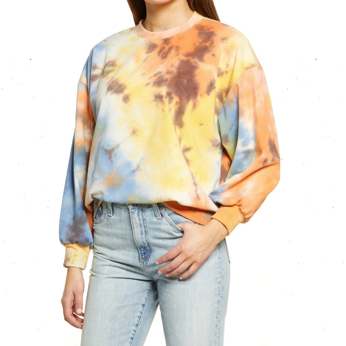 All in Favor Nordstrom Long Sleeve Tie Dye Sweatshirt Yellow Blue Orange  Small | eBay