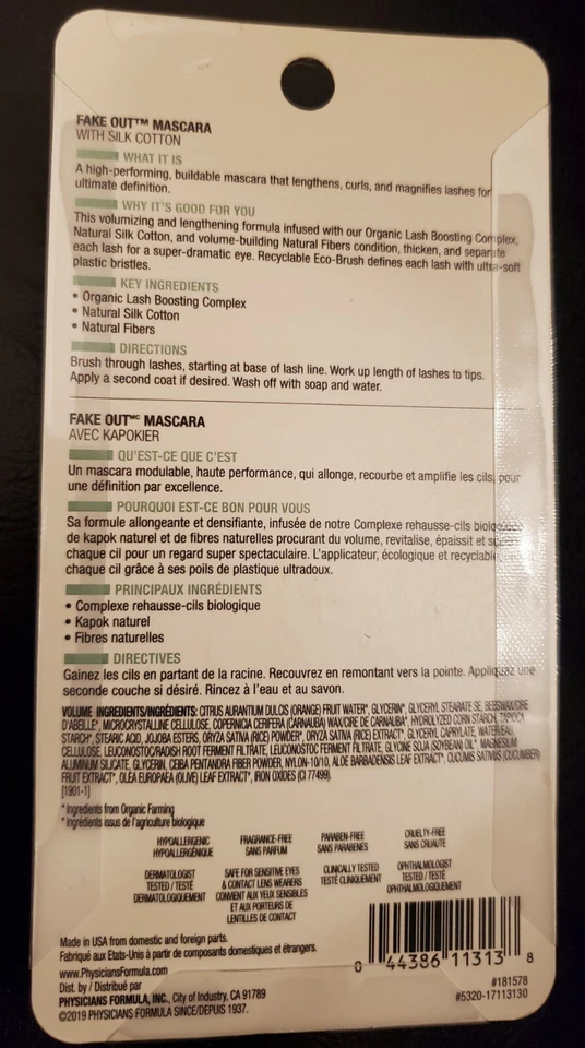 New Physicians Formula Organic Wear Fake Out Mascara, Black AUTHENTIC NEW - Image 2 of 2