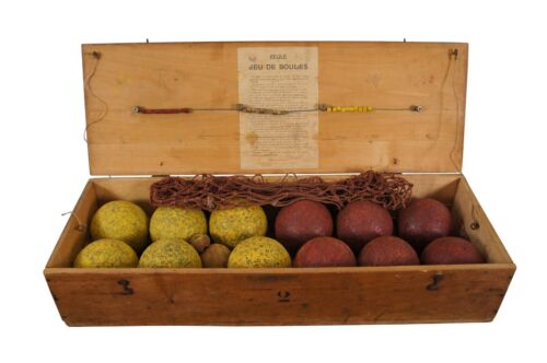 Rare Antique French Petanque Jeu de Boules Lawn Bowling Ball Game Set & Box - Afbeelding 1 van 12