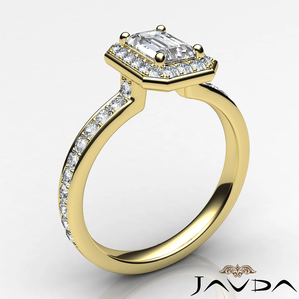 Cathedral Halo Emerald Cut Diamond Engagement Pave Setting Ring GIA F VS1 0.95Ct - Imagem 2 de 4