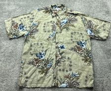 Vintage Pierre Cardin Shirt Mens XL Green Short Sleeve Button Front Rayon Floral
