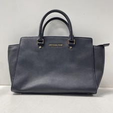 Michael Kors BLACK Saffiano Leather Gold Studs Satchel Bag