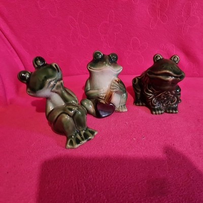 3 FRÖSCHE 70er 60er Keramik Ornament grüne Farbe ziemlich selten Vintage Sammlerstück