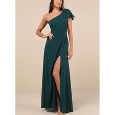 NWT Lulus Simply Brilliant Emerald Green One-Shoulder Bow Maxi Dress XL