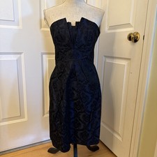 VINTAGE VALUE Watters And Watters Navy Blue Brocade Lace Look Satin Dress Size 8