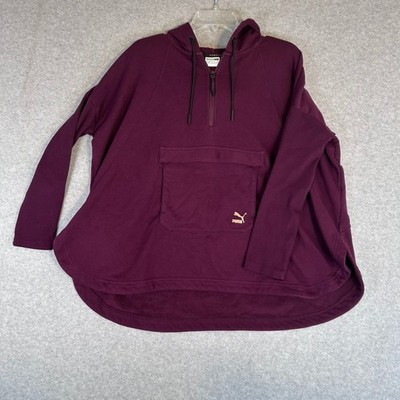Puma EVO Men s Medium 1/4 Zip Hoodie Maroon Tight Knit Sleeves Athleisure