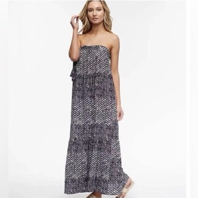 Tavik Blue and White Strapless A-line Maxi Dress Sunset Small
