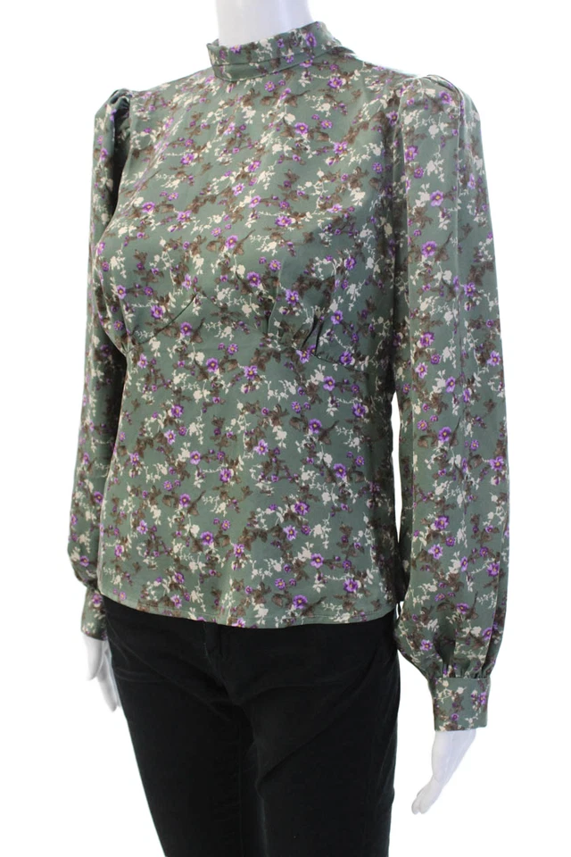 ASTR, Blusa Mujer Verde Floral Cuello Alto Corbata Manga Larga Talla M Foto 2 de 4