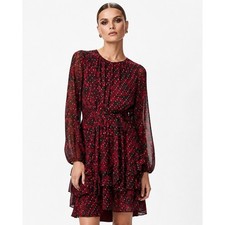 Simply Vera Vera Wang Burgundy Rose Floral Metallic Ruffle Dress XXL NWT