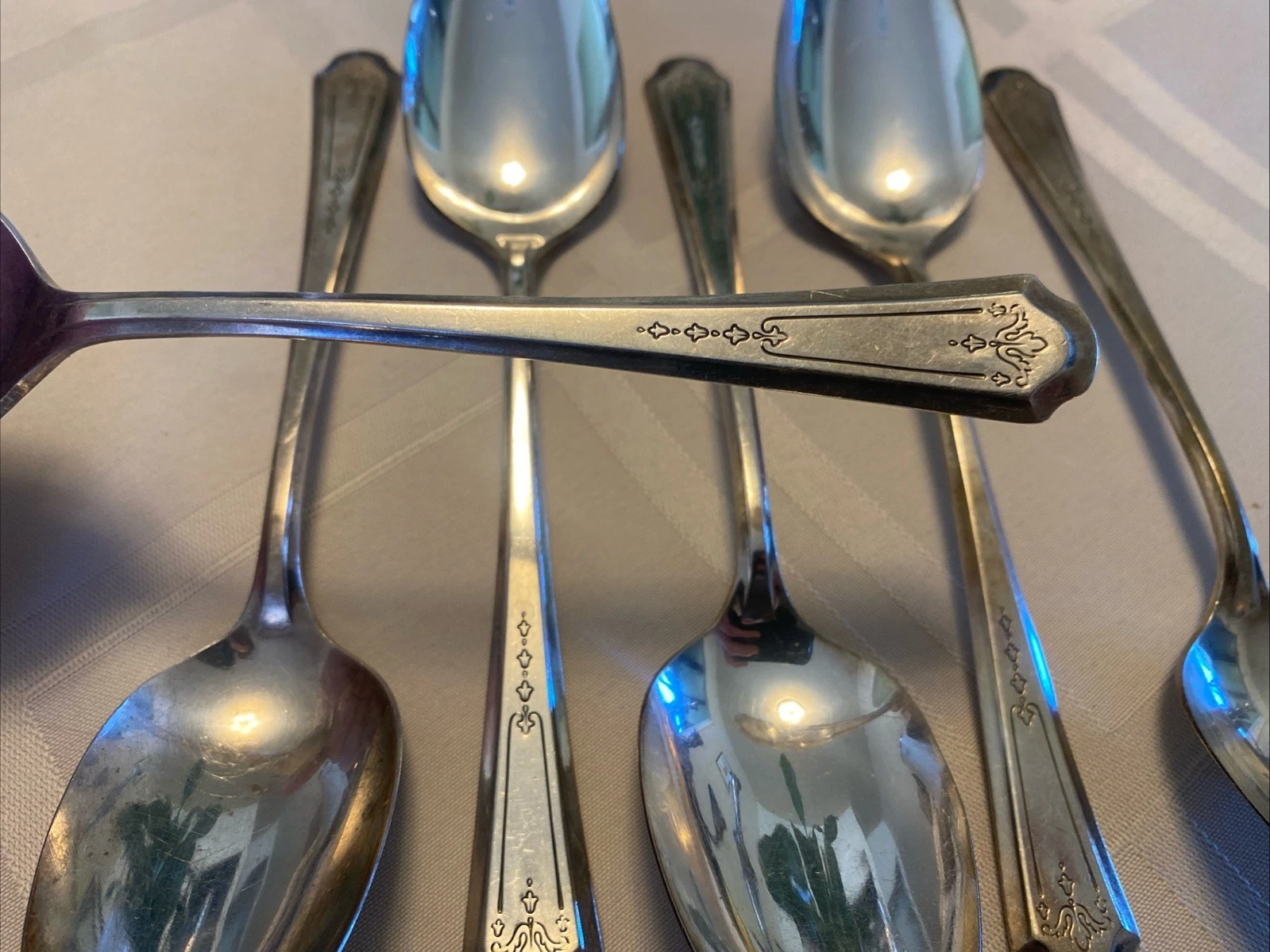 6 Serving Spoons Oneida Community Serving Plate Rare Art Deco Design