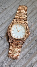 Men Ladies Steel Carved Retro Watch Date Quartz Wristwatch