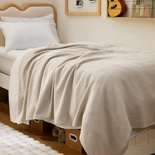 Bedsure GentleSoft 100% Cotton Blanket Size for Bed - Twin XL 01 - Linen Beige