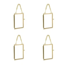 4PCS Glass Frame for Pressed Flowers, 2x3 Inch Brass Hanging Photo Frame Doub...