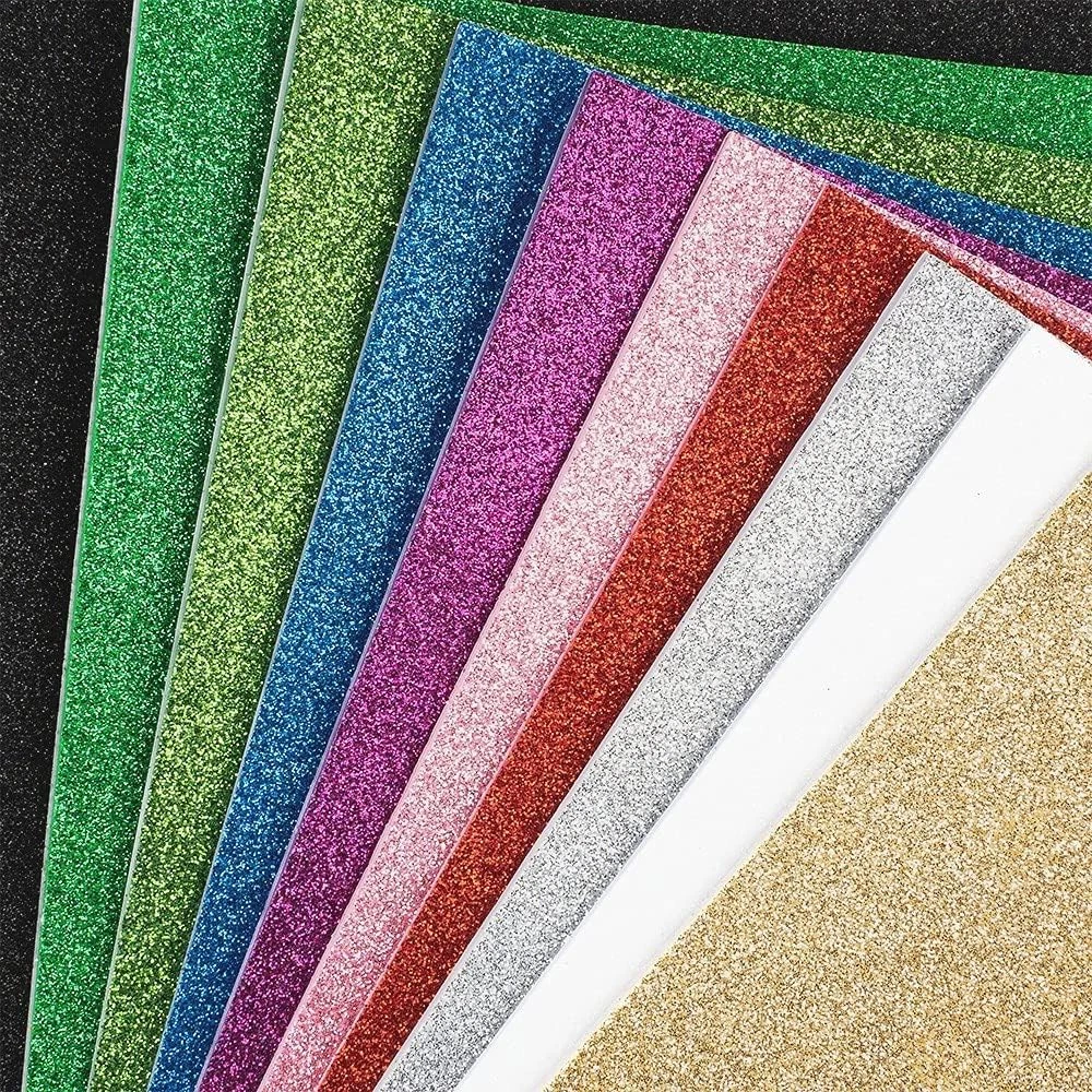 Moosgummi-Platten mit Glitzer | DIN A4 | 2mm | 10 Bogen | Bastelschaumstoff, Eva