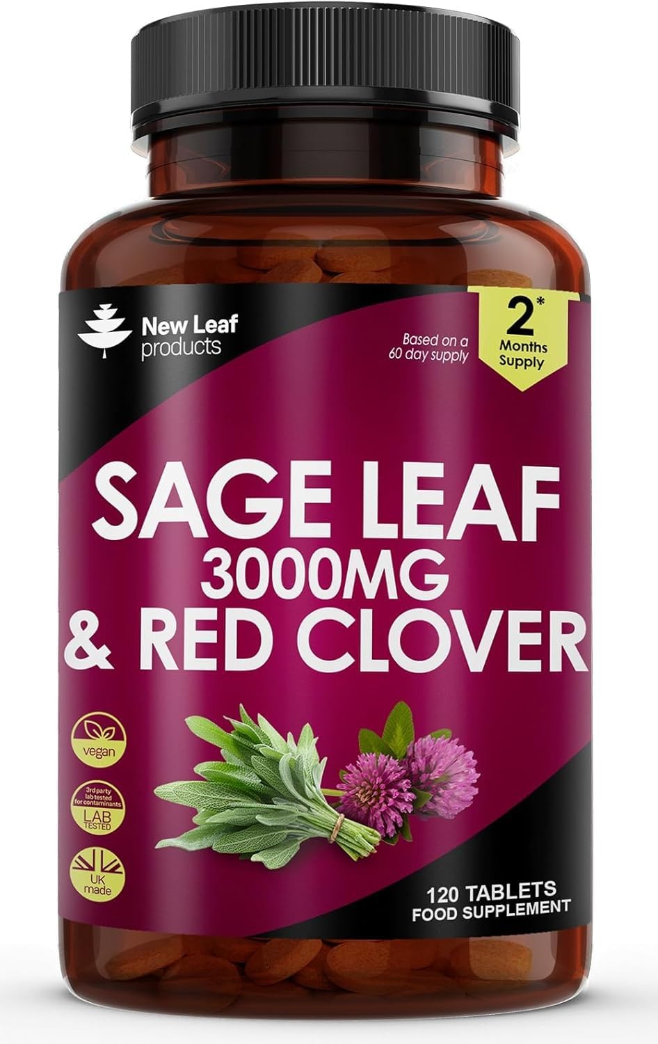 New Leaf Product Sage Leaf & Red Clover Tablets For Menopause - 120 Potent 3000Mg Vegan - Image 4