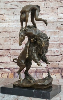 Frederick Remington Buffalo Horse Bronze Sculpture Western American Artist Art