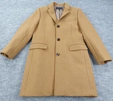 J Crew Coat Mens 40 Wool Topcoat Overcoat Long Quilted Lined Camel Tan Peacoat