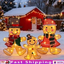 Outdoor Christmas Gingerbread Man Decorations Set W/ 53 LED Lights & Stakes New