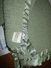 TADPOLES TAD POLES  SOFT  sage green knit chenille satin   BABY BLANKET 30 X 40"