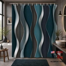 Abstract Wave Shower Curtain - Teal and Gray - Modern Bathroom Decor - Green