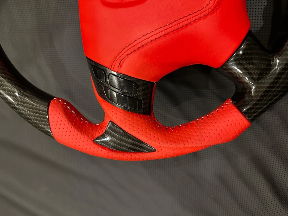 Honda Odyssey Accord Civic ES Carbon Fiber Steering Wheel (2001-2008) Red Leathe - Image 4 of 4