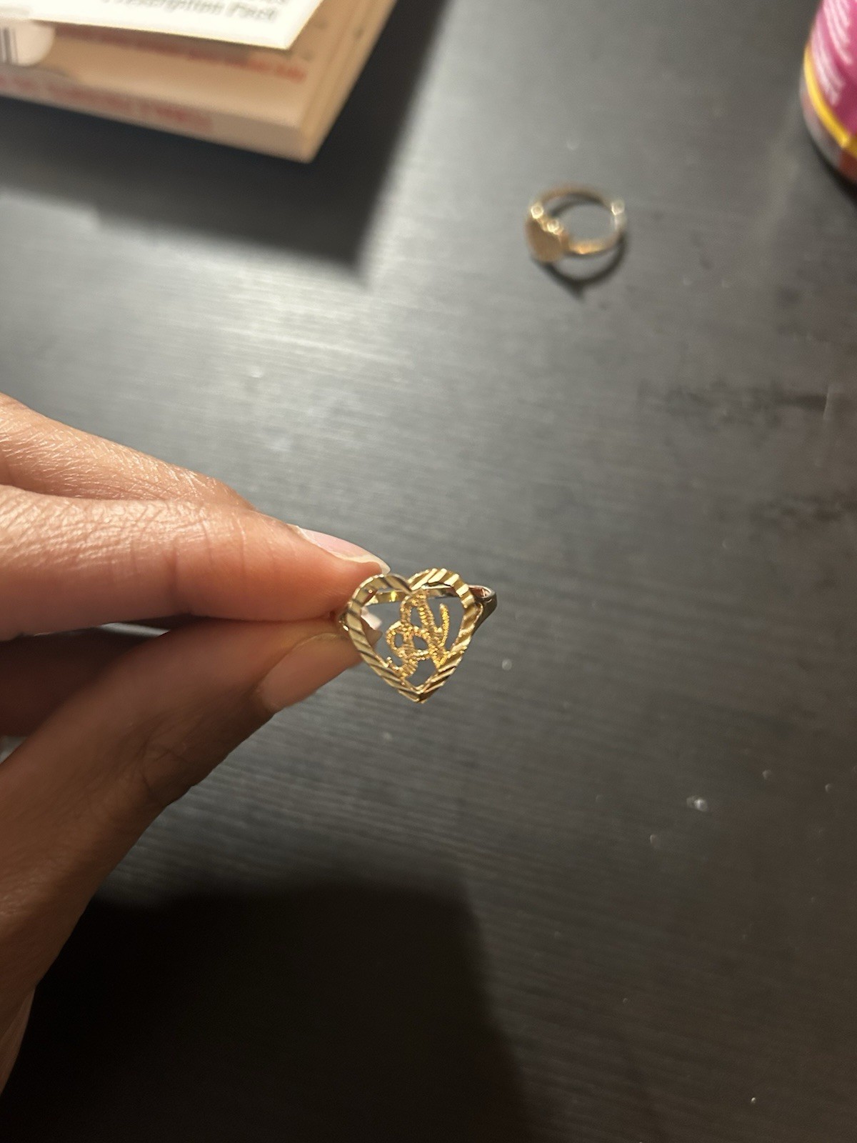 10k Solid Gold Heart Initial Ring - image 1