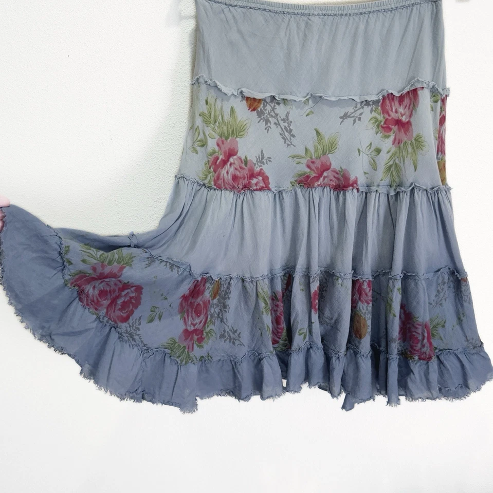 Falda Corazón Y2K Derek Mujer Pequeña Azul Floral En Niveles Boho Campesino Bosque Hada Foto 3 de 4