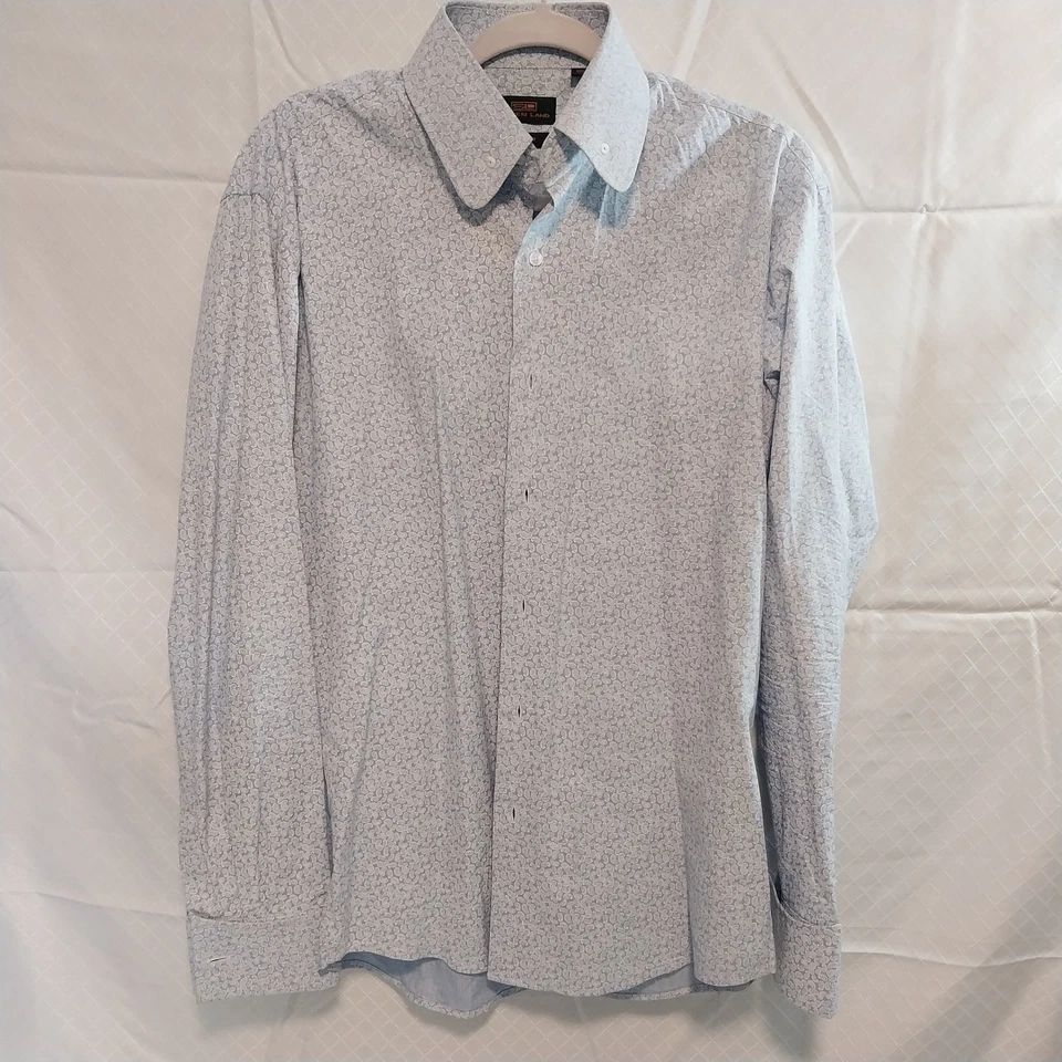 Camisa Azul Claro Paisley Puño Francés Abotonada Steven Land Talla L Borde Foto 2 de 4