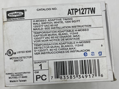 HUBBELL ATP1277W TIMING WALL SWITCH SENSOR WHITE 1200 SQ FT 120/277V