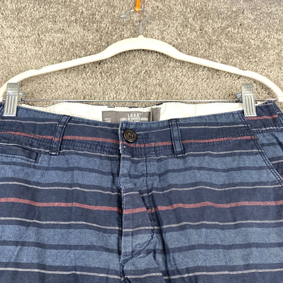 H&M L.O.G.G. Pantalones Cortos Chinos Para Hombre Cintura 32 Azul Marino Rayas Algodón Bolsillo Cortado Foto 2 de 4