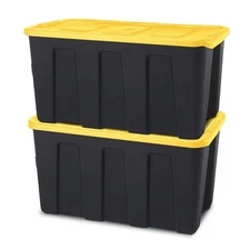 Homz 34 Gallon Durabilt Home Storage Container w/Lid, Black/Yellow (2 Pk) (Used)