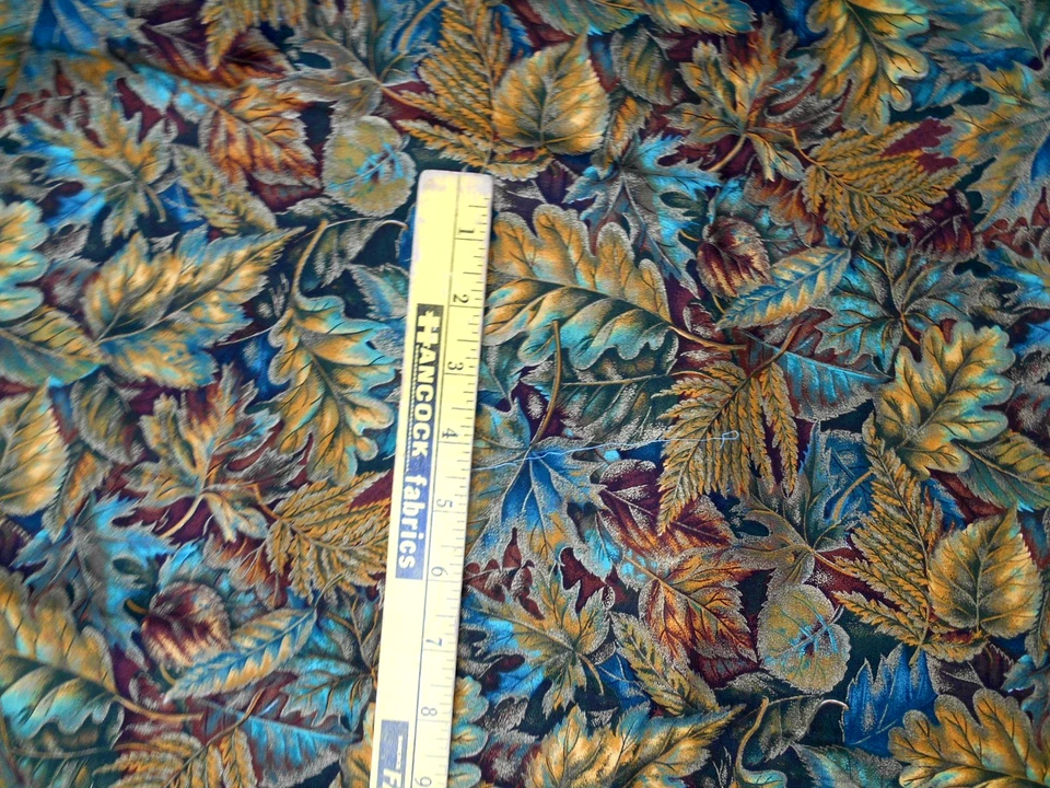 Vintage VIP Cranston Cotton Fabric Golden Autumn LEAVES & Teal 56" x 44" - Image 4 of 4