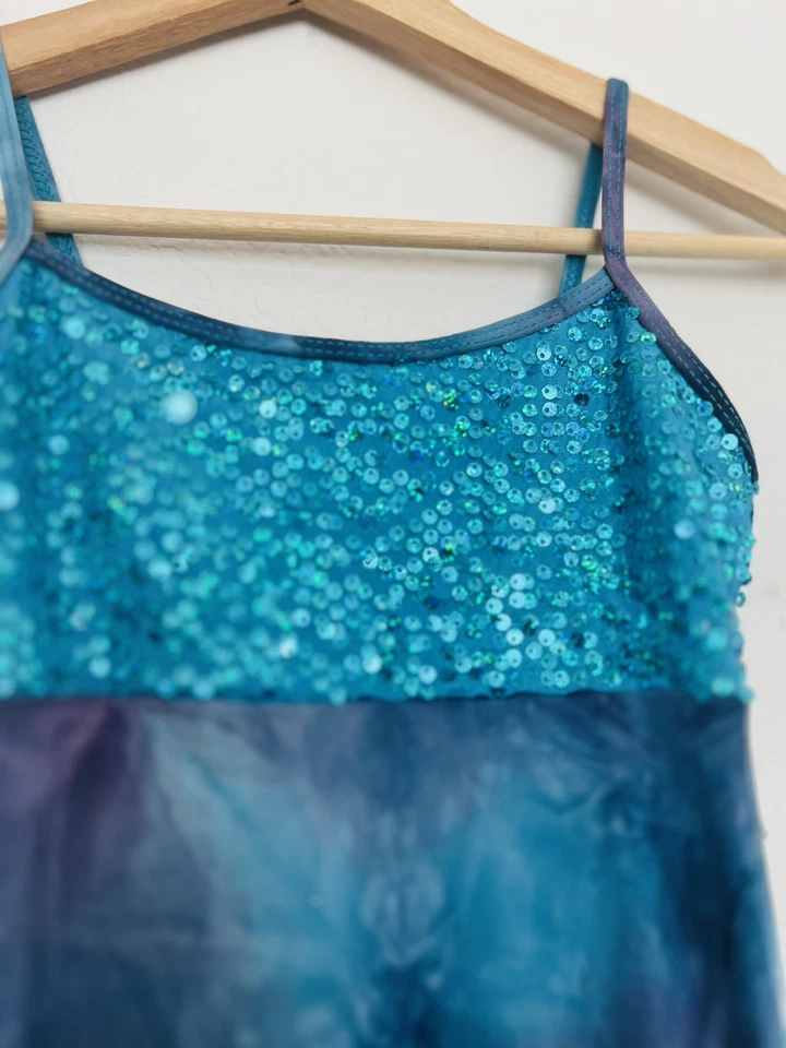 Natalie Falda Asimétrica Leotardo Baile Disfraz Iridiscente Verde Figura Patín Foto 2 de 4