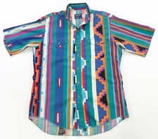 Rare VTG WRANGLER Cowboy Cut Southwestern Aztec Geometric Western Shirt 80s 16