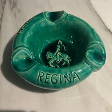 Hôtel Regina Paris Vintage Green Ceramic Ashtray Joan of Arc Statue 5”x 1.5”