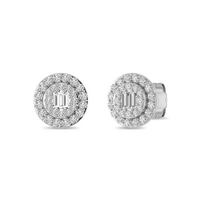 1/3 ctw natürliche Diamant Cluster Ohrringe rund & Baguetteschliff 925 Silber Ohrstecker