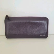 Paul Smith Purple Leather Zip Around Card Bill Large Wallet Long Designer 