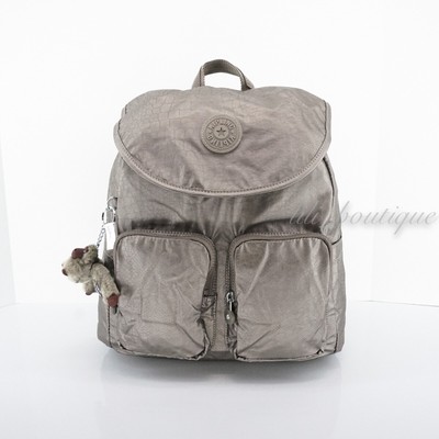 kipling metallic pewter backpack