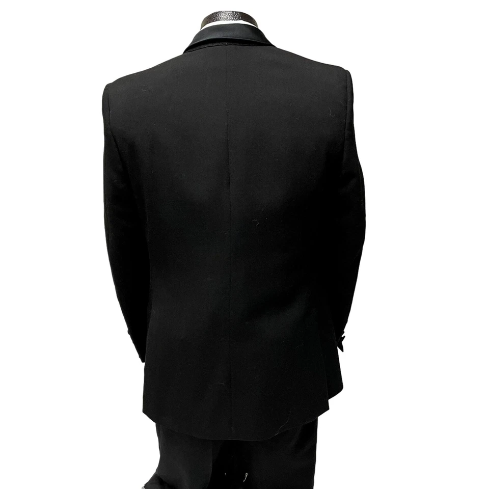 Vtg 50's Pierre Cardin Black Tux Jacket SATIN Sport Coat FORMAL Wool Blazer 39 S - Image 3 of 4