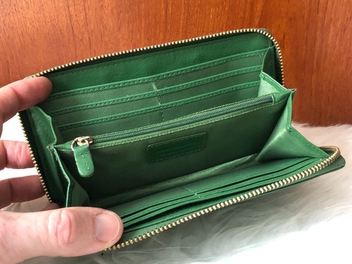 JANE SHILTON WOMEN'S GENUINE LEATHER ZIPPED VINTAGE GREEN PURSE ENVELOPE WALLET - Picture 15 of 24