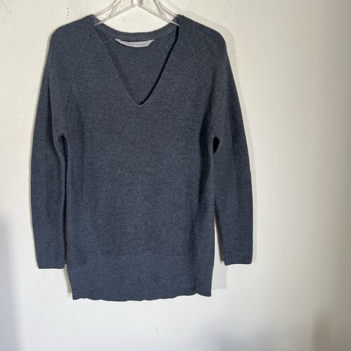 Athleta Gray Hanover Ribbed Knit Sweater V Neck Merino Wool Blend Size XXS New - Picture 2 of 5