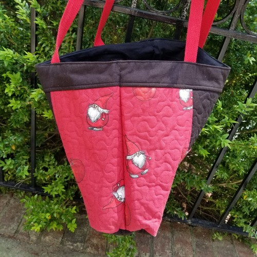 Gnome Tote Bag Womens 14" x 16" Red Canvas Large Pockets School Shopping Gift - Picture 3 of 5