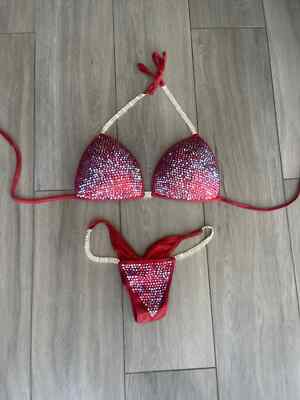 NPC Red Shimmer Competition Bikini, D cup, Small bottom 1/2 pucker