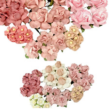 40 Mixed Pink Chic Paper Flower Roses DIY Wedding Craft Scrapbook Card-Making