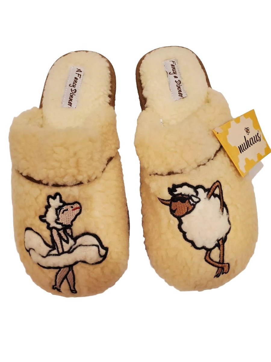 【INCHANT ME】Minimal Square Mule Blower Slippers Nuhaus Women's Size 7-8 Fuzzy Plush Shearling Scuff Mule