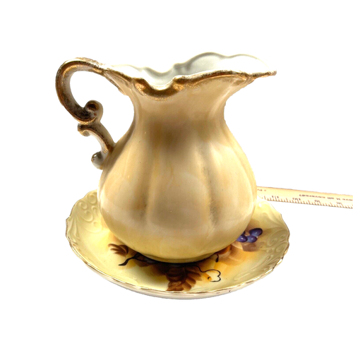Handpainted Fruit Small Pitcher with Bowl Porcelain Made in Japan 6.5” X 7.5” - Picture 2 of 6