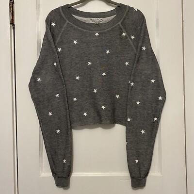 Wildfox sweatshirt small cropped star print long sleeve raw hem crewneck 