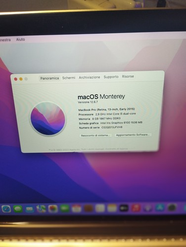 Apple Macbook Pro 13 A1502 2015 i5 8gb 480gb ssd Batteria NUOVA - Rif 8 - Photo 2/6