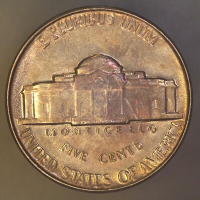 初期レア　mintdesigns　ワンピース　ニュースペーパー　ビニール 1955 JEFFERSON NICKEL FRESH FROM AN ORIGINAL ROLL-LOT AA 319 TONED