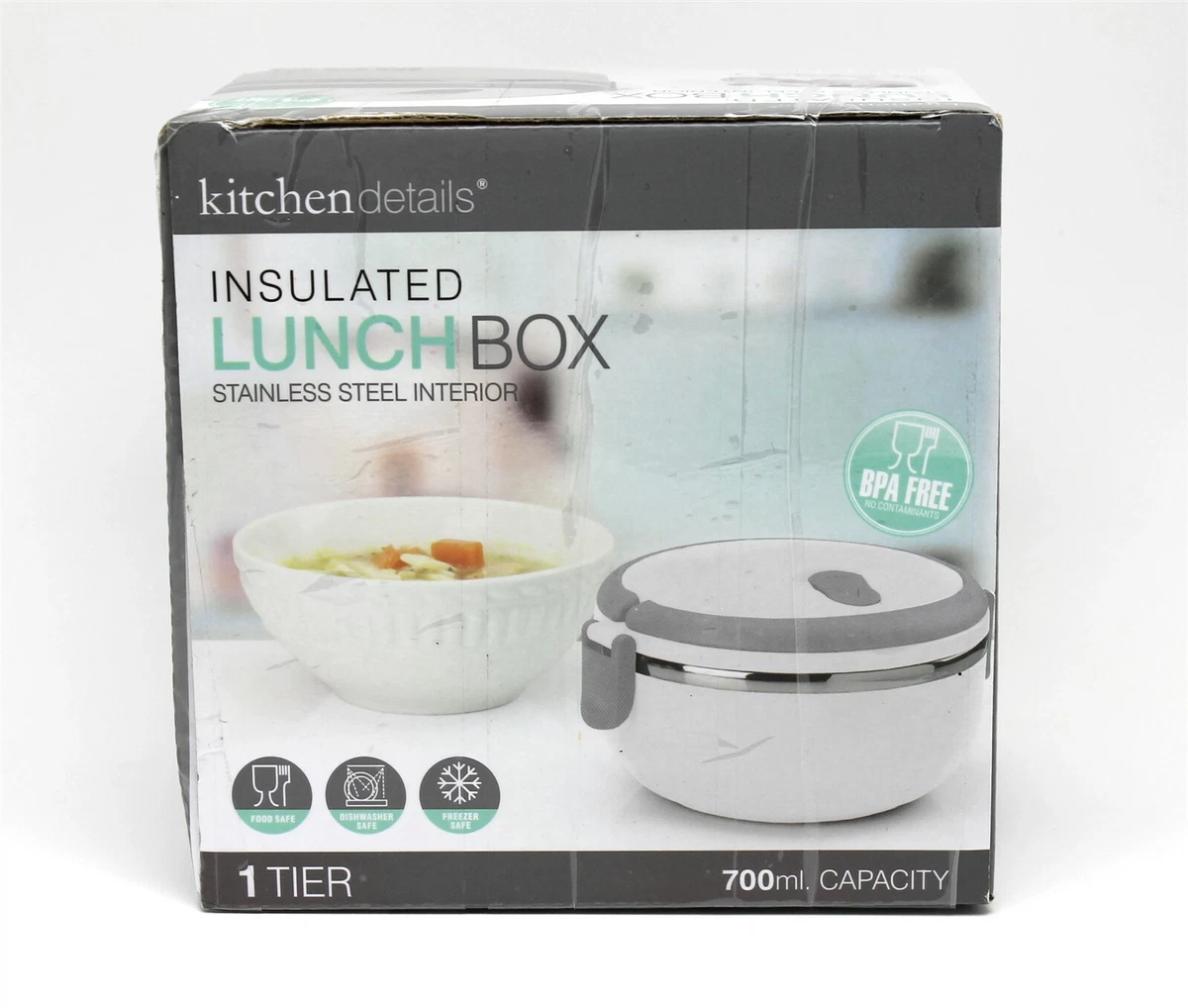 Kitchen Details Stainless Steel 1 Tier Insulated Lunch Box - White